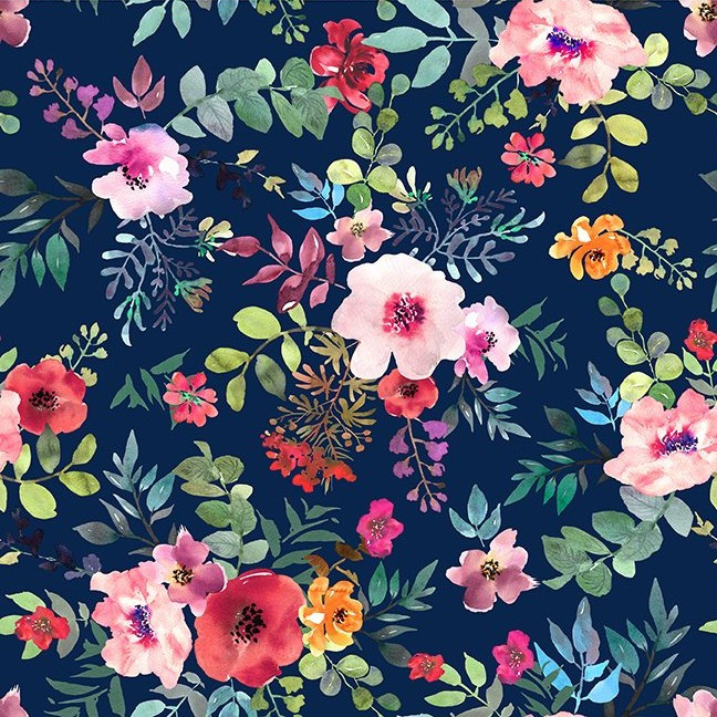 In The Beginning - Glorious Garden 2GAR1 Large Floral Blue | SOLD BY THE HALF-YARD